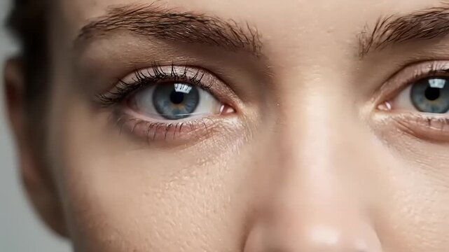 Close-up of a Beautiful Woman's Blue Eye Dilating and Her Face Revealed