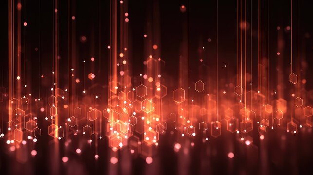 Digital data network connecting glowing hexagonal shapes