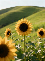 Clear Sky Over Bright Sunflower Field