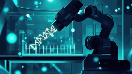 Robotic arm synthesizing futuristic dna in genetic engineering lab