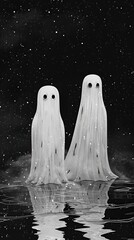 Creepy Atmospheric Artwork Showing Haunting Spirits Floating Against Dark Background