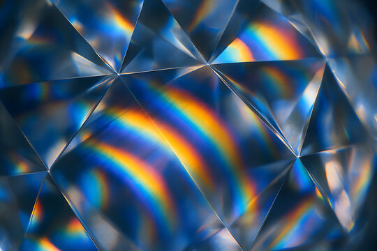 Abstract crystal glass refraction of light creating rainbow colors and patterns