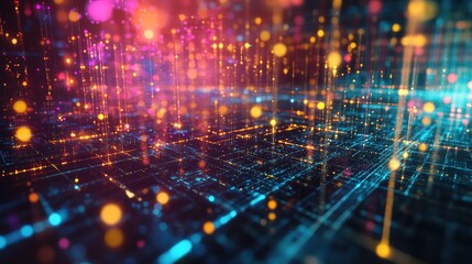 Digital network connecting data stream forming abstract grid