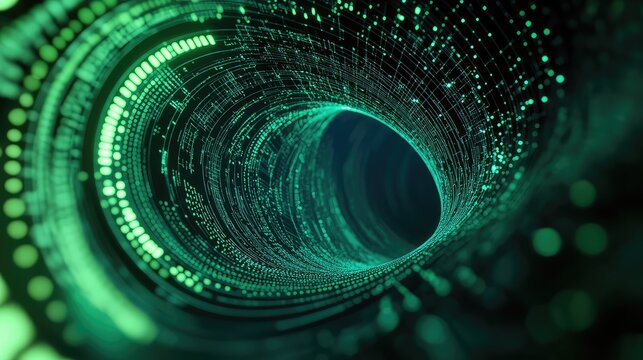 Digital data moving through abstract technology tunnel