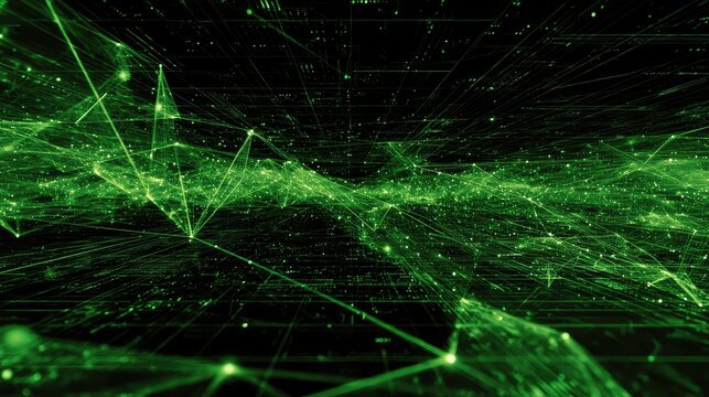 Green digital network connecting data points in cyberspace