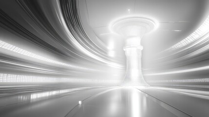 Futuristic server room interior with abstract light lines