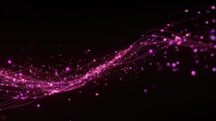 Flowing pink purple particles creating abstract light data stream