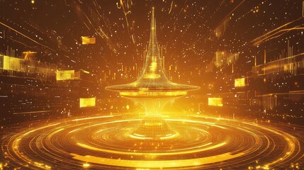 Futuristic golden data processing technology network concept