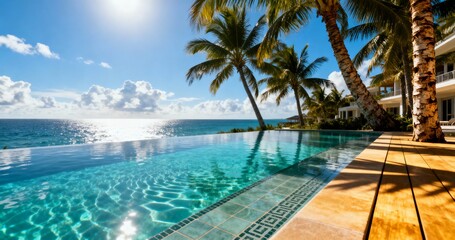 Infinity Pool Overlooking Ocean at Luxury Tropical Resort