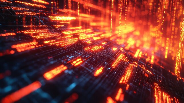 Digital data flowing on abstract technology circuit board