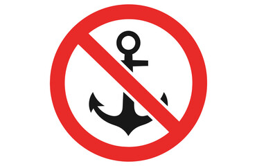 Stop Or Prohibition Sign With Anchor Icon Isolated On White Background © foggy