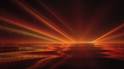 Abstract glowing particles forming light beams and horizon
