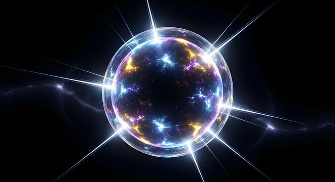 Abstract Energy Core Sphere with Glowing Light Rays and Plasma