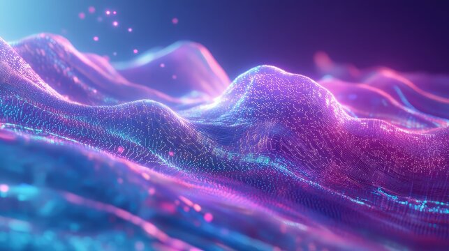 Abstract flowing data wave with glowing particles