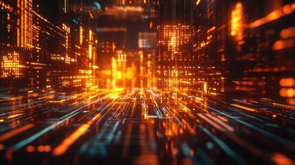 Digital data network highway with glowing circuits
