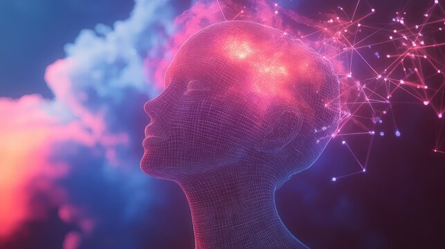 Artificial intelligence brain thinking with neural network connections