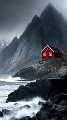 Moody Atmosphere Illustration of a Remote Dwelling Towering Over the Wild Shoreline