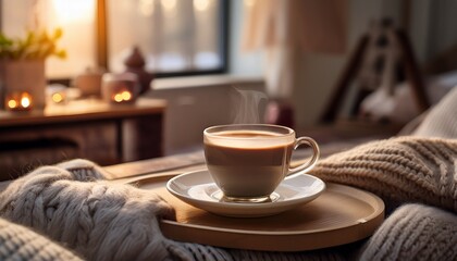 a cup of coffee adds warmth to the cozy room