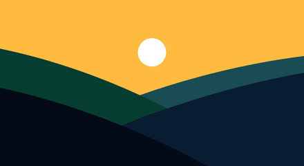 Sunrise Over Rolling Hills Minimalist Vector Landscape Art
