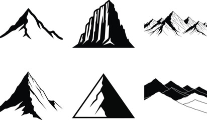 Stylized mountain vector icons collection for outdoor adventure themes