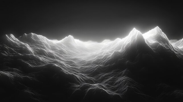 Abstract glowing mountain landscape creating a digital network scene