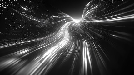 Digital data flow lines moving in black space