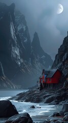 Ultra-Realistic Landscape Artwork Featuring a Lonely Coastal Home Above Steep Rocks