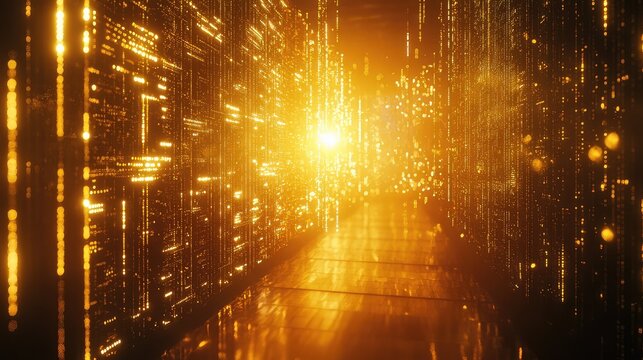 Digital data stream flowing through server room network