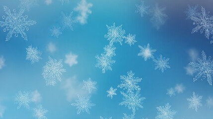 highly detailed snowflakes on gradient blue background, soft glow, minimalistic winter pattern