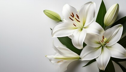 Naklejka premium White Lily Flower Close Up On Light Background