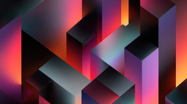 Abstract 3d geometric shapes with vibrant colorful gradient light - Powered by Adobe