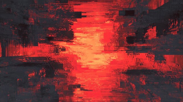 Digital data glitching with red and black abstract pixels - Powered by Adobe