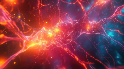 Neural network forming connections and sending glowing signals