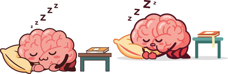 Cartoon Brain Refusing to Work Taking a Nap Flat Vector Illustration