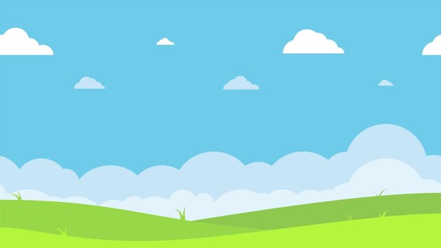 bright flat simple outdoor scenery nature landscape background illustration design with green hills and blue sky animation