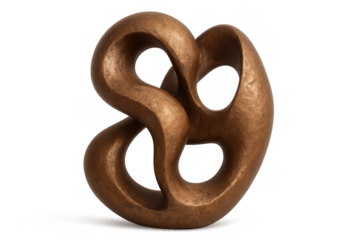 Bronze abstract sculpture featuring a dynamic, intertwined s-shape curve, creating a fluid, endless knot design