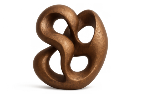Bronze abstract sculpture featuring a dynamic, intertwined s-shape curve, creating a fluid, endless knot design