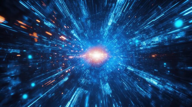 Abstract data tunnel moving at warp speed - Powered by Adobe