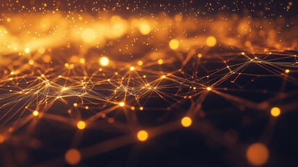Orange glowing network nodes building digital connection