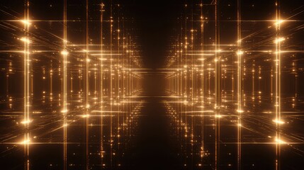 Obraz premium Golden light matrix creating futuristic digital network tunnel