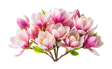 Fototapeta premium A Bunch of Beautiful Pink and White Magnolia Flowers on White Background