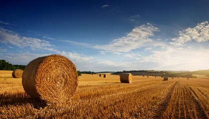 Hay Bales On Field Against Sky