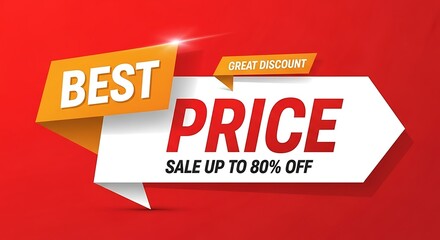 Photo of promotional sale banner template with best price offer and great discount on red
