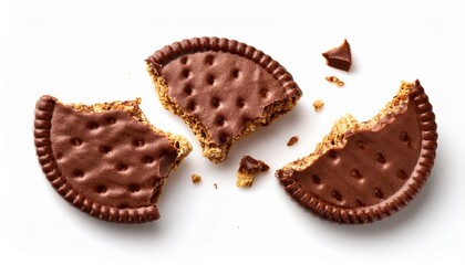 Chocolate Graham Cracker Broken In Three Pieces Isolated On A White Background