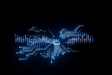 Visual representation of artificial intelligence with circuit patterns and futuristic design elements