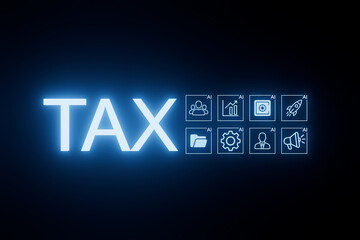 Modern tax concepts illustrated through interactive AI icons representing finance and technology