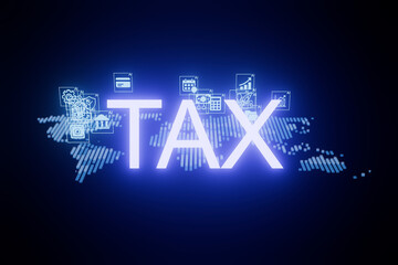 Digital representation of tax concepts with global implications and advanced technology visualization