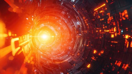 Obraz premium Futuristic sci fi tunnel with glowing orange light