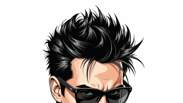 Closeup of a mans spiky black hair and sunglasses