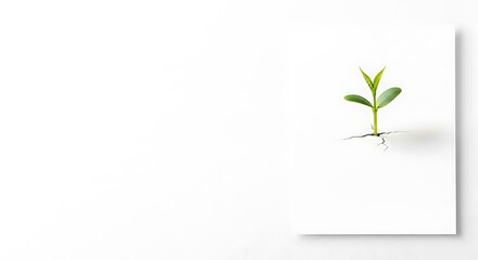 A small green plant sprout breaking through a clean white surface, a powerful symbol of new life, strength, and business growth potential